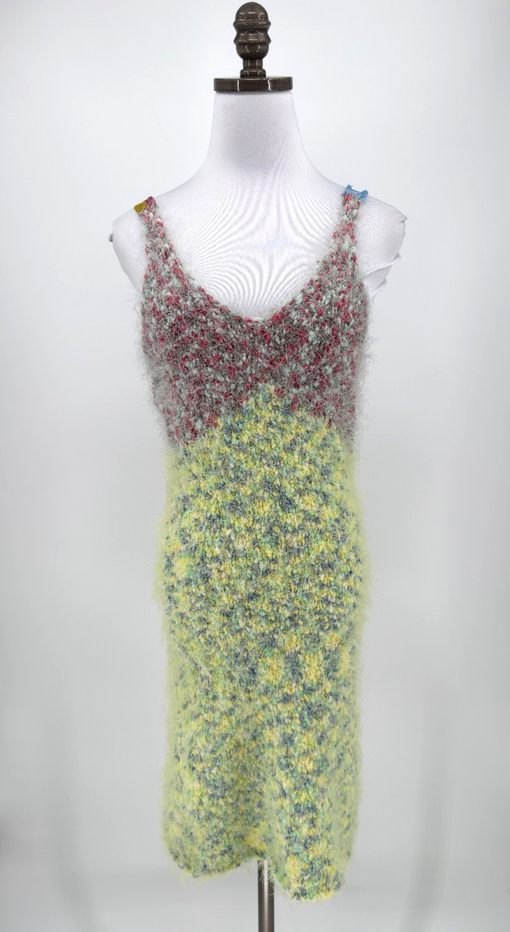 Andersson Bell Foggy Lemon Yellow Hairy Knit Sleeveless Dress Sz M NEW
